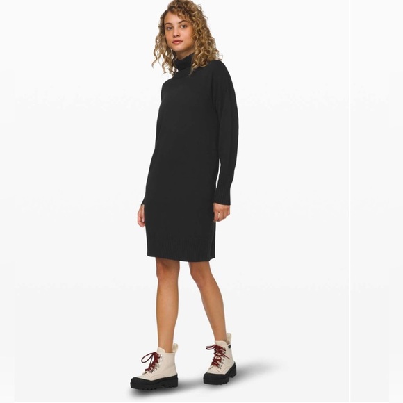 Lululemon Athletica Softer Still Turtleneck Pullover Dress Black S Cashlu™ Knit - Picture 3 of 12